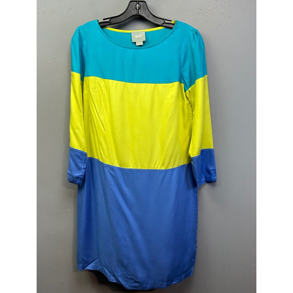 Maeve Dress‎ Women 2 Blue Yellow Color Block Shift Long Sleeve Bold Chunky USA